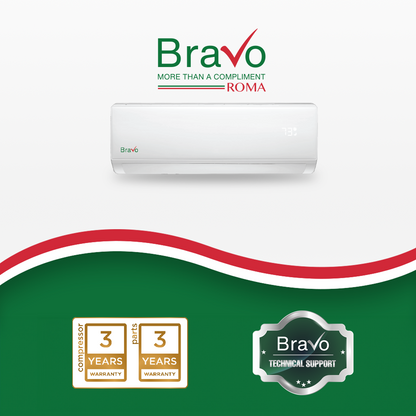 Bravo Roma Single Zone Wall Mount, 1 Ton Mini Split AC and Heat Pump, R32, 12,000 BTU Wall Mount Ductless Mini Split, 17 SEER Inverter System, 115V/60HZ, Single Head, Smart app, 13FT Installation Kit Included, BRV-R12W-115VI + BRV-R12LS-115VO