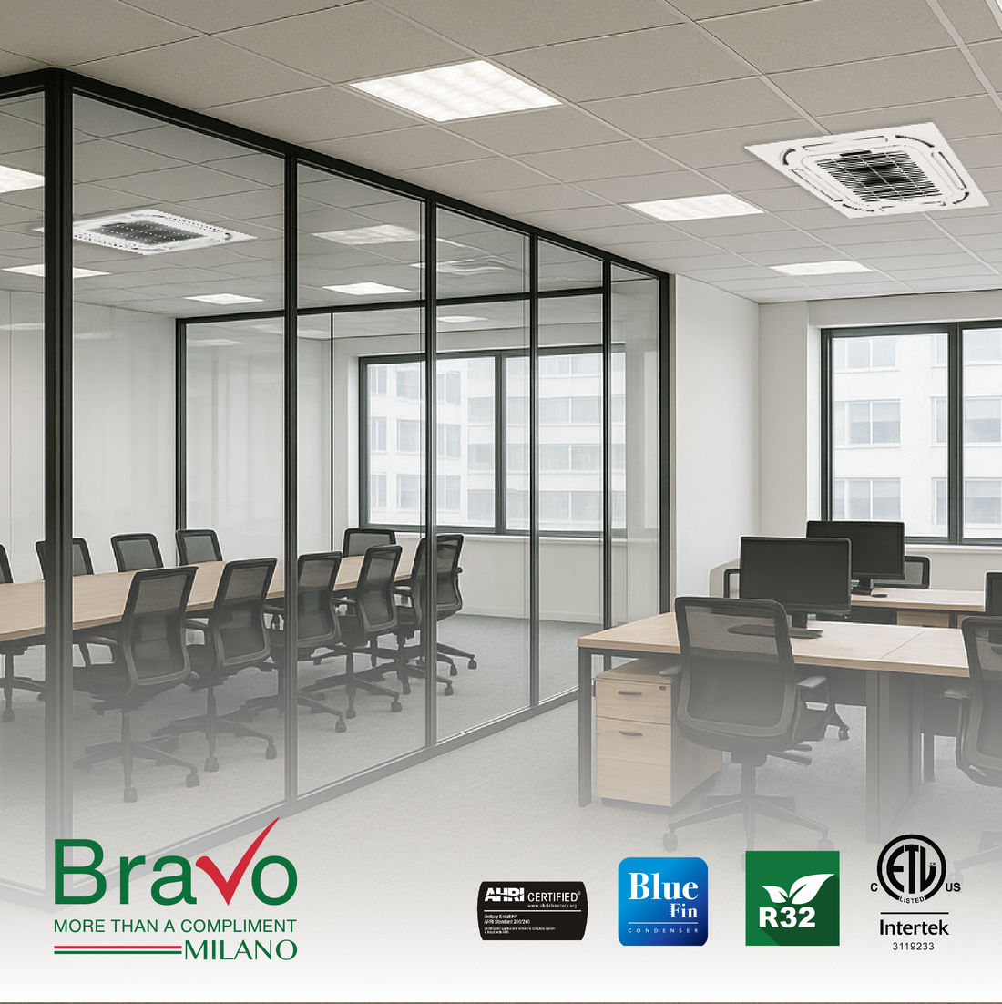 Bravo Milano Series 3-Zone Ductless Mini Split AC & Heat Pump – 24,000 BTU (2 Ton), Ceiling Cassette Units (9K+9K+9K BTU), Inverter Technology, 230V, Heating & Cooling - South Mini Splits