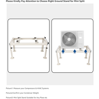 Heavy-Duty Mini Split Ground Stand with Load Capacity up to 450LBS,  Condenser Bracket for 9000-36000 BTU Ductless Air Conditioners and Heat Pump, Inverter Systems