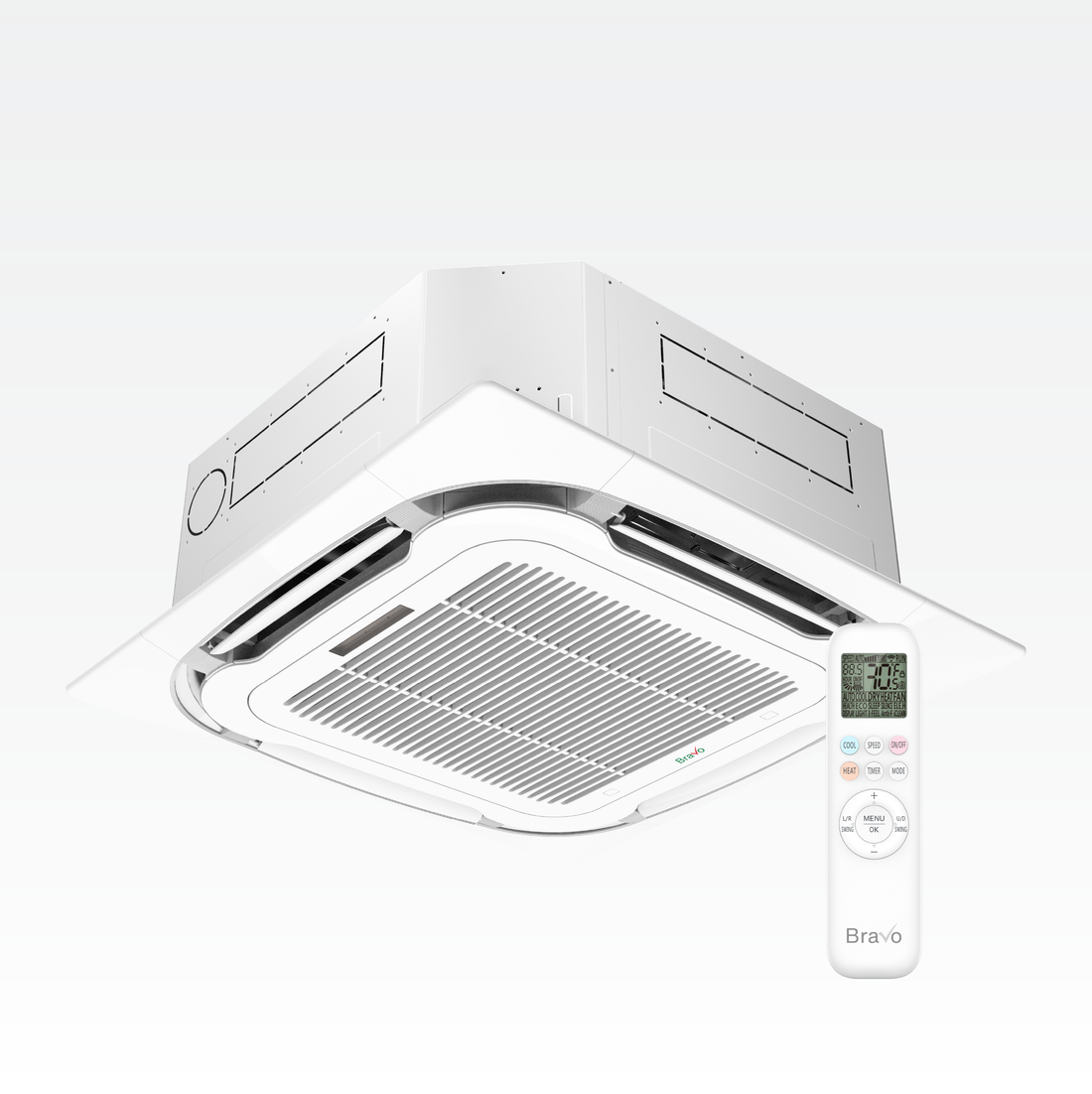 Bravo Milano Series 4-Zone Ductless Mini Split AC & Heat Pump – 42,000 BTU (3.5 Ton), Ceiling Cassette Units (9K+9K+9K+12K BTU), Inverter Technology, 230V, Heating & Cooling -