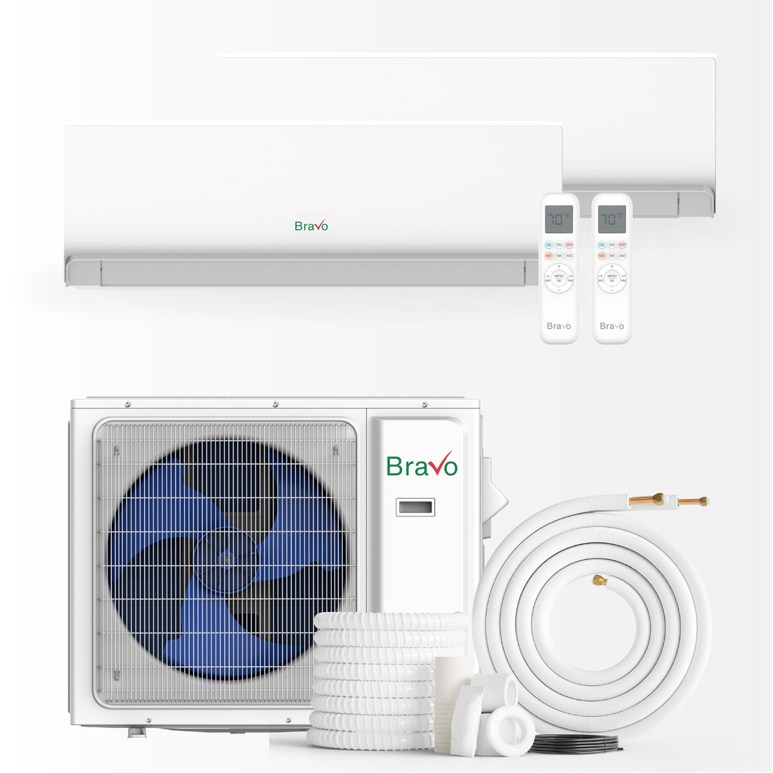Bravo Milano Series 2-Zone Ductless Mini Split AC & Heat Pump – 36000 BTU (3 TON), Wall Mount Units 12K+18K BTU, Inverter Technology, 230V, Heating & Cooling