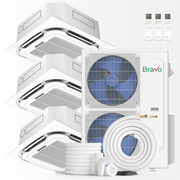 Bravo Milano Series 3-Zone Ductless Mini Split AC & Heat Pump – 42,000 BTU (3.5 Ton), Ceiling Cassette Units (9K+9K+18K BTU), Inverter Technology, 230V, Heating & Cooling - South Mini Splits