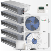 Bravo Milano Series 5-Zone Ducted Mini Split AC & Heat Pump – 42000 BTU (3.5 Ton), Slim Duct Units (9k+ 9k + 9K + 9K + 24k BTU), Inverter Technology, 230V, Heating & Cooling - South Mini Splits