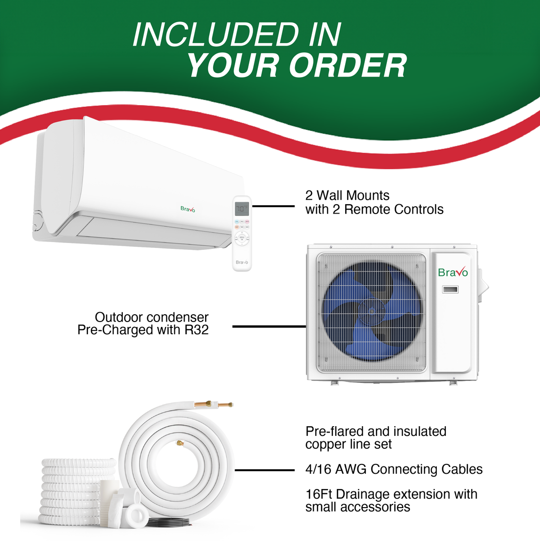 Bravo Milano Series 4-Zone Ductless Mini Split AC & Heat Pump -- 42,000 BTU (3.5 Ton), Wall Mount Units (9K+9K+18K+24K BTU), Inverter Technology, 208-230V, Heating & Cooling - South Mini Splits