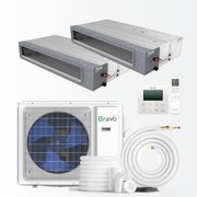 Bravo Milano Series 2-Zone Ducted Mini Split AC & Heat Pump – 18000 BTU (1.5 Ton), Slim Duct Units (12K+12K BTU), Inverter Technology, 230V, Heating & Cooling - South Mini Splits
