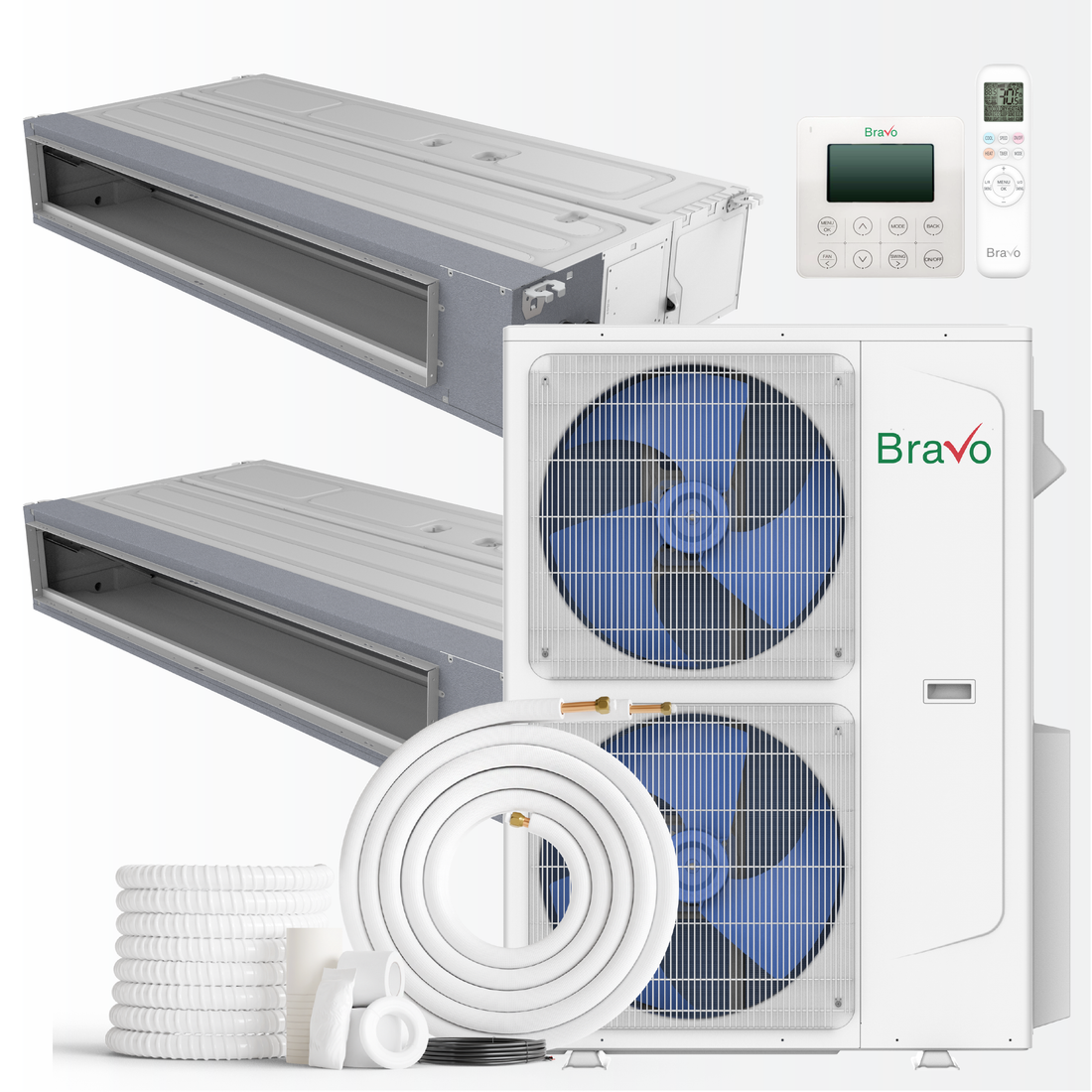 Bravo Milano Series 2-Zone Ducted Mini Split AC & Heat Pump – 42000 BTU (3.5 Ton), Slim Duct Units (24K+24K BTU), Inverter Technology, 230V, Heating & Cooling - South Mini Splits