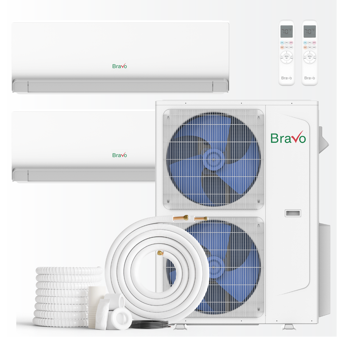 Bravo Milano Series 2-Zone Mini Split AC & Heat Pump -- 42,000 BTU (3.5 Ton), Wall Mount Units (9K+9K BTU), Inverter Technology, 208-230V, Heating & Cooling - South Mini Splits