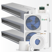 Bravo Milano Series 3-Zone Ducted Mini Split AC & Heat Pump – 42000 BTU (3.5 Ton), Slim Duct Units (18K+18K+24K BTU), Inverter Technology, 230V, Heating & Cooling - South Mini Splits