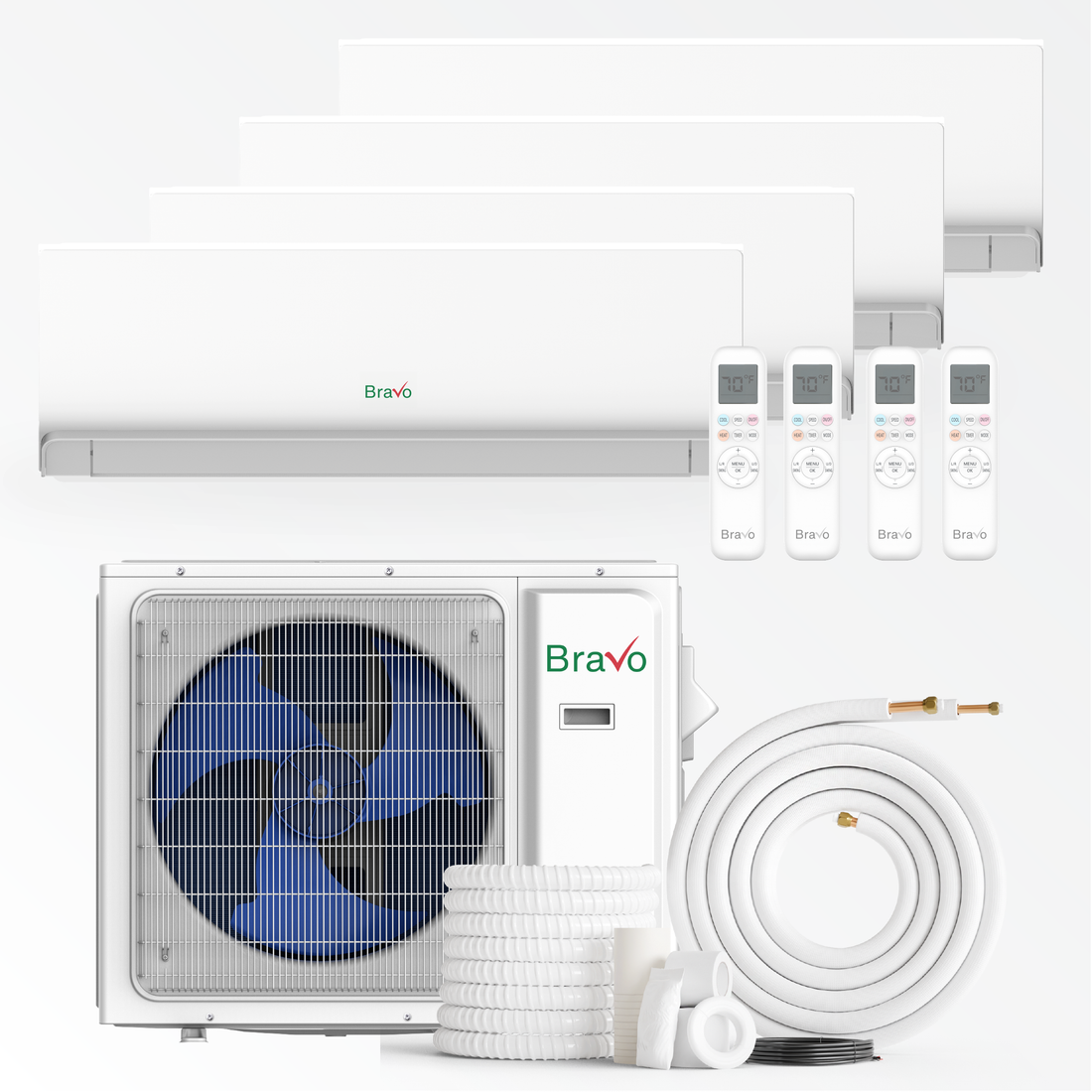 Bravo Milano Series 3-Zone Mini Split AC & Heat Pump -- 30,000 BTU (2.5 Ton), Wall Mount Units (9K+9K+9K BTU), Inverter Technology, 208-230V, Heating &Cooling - South Mini Splits