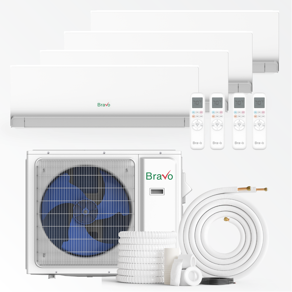 Bravo Milano Series 4-Zone Ductless Mini Split AC  Heat Pump -- 36,000 BTU (3 Ton), Wall Mount Units (9K+9K+9K+18K BTU), Inverter Technology, 208-230V, Heating  Cooling