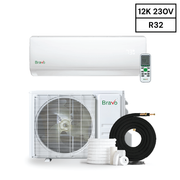 Bravo Roma Single Zone Wall Mount, 1 Ton Mini Split AC and Heat Pump, R32, 12,000 BTU Wall Mount Ductless Mini Split, 16 SEER Inverter System, 230V/60HZ, Single Head, Smart app, 13FT Installation Kit Included, BRV-R12W-230VI + BRV-R12LS-230VO - South Mini Splits