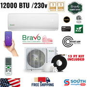 Bravo Roma Single Zone Wall Mount, 1 Ton Mini Split AC and Heat Pump, R32, 12,000 BTU Wall Mount Ductless Mini Split, 16 SEER Inverter System, 230V/60HZ, Single Head, Smart app, 13FT Installation Kit Included, BRV-R12W-230VI + BRV-R12LS-230VO - South Mini Splits