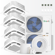 Bravo Milano Series 4-Zone Ductless Mini Split AC & Heat Pump – 42,000 BTU (3.5 Ton), Ceiling Cassette Units (9K+9K+9K+12K BTU), Inverter Technology, 230V, Heating & Cooling -
