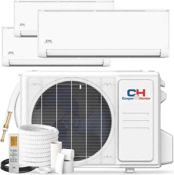 3 Zone Cooper & Hunter Wall Mounts Ductless Mini Splits 9k+12k+12k with Installation Kits, 28K or 36K Condenser 24.6 SEER 2.3 Ton Tri Zone Air Conditioner System with Wi-Fi Adapter Included - South Mini Splits