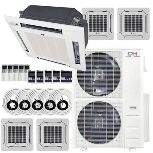 5 Zone 48,000 BTU 9k+9k+9k+12k+12k Ceiling Cassettes with Installation Kits, 23.4 Seer2 4 Ton Penta Zone Five Zone Ductless Multi Mini Split Air Conditioner - South Mini Splits