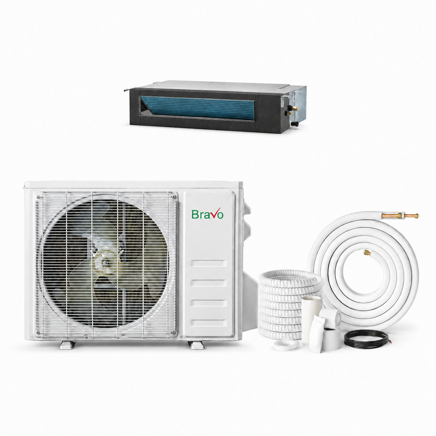 Bravo 12,000 BTU 22.0 SEER2 Single Zone Concealed Duct Mini Split System w/ 16ft Installation Kit | Pisa series - R32 | 230V