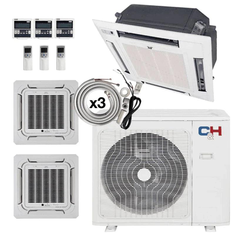 3 Zone Cooper & Hunter 9k+9k+9k Ceiling Cassettes with Installation Kits, 28K, or 36K Outdoor Unit, 24.6 Seer 2.3 Ton Tri Zone Ductless Multi Mini Split Air Conditioner - South Mini Splits