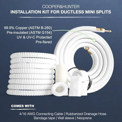 3 Zone Cooper & Hunter Olivia Series Ductless Mini Splits 9k+9k+18k BTU Wall Mounts and 3 Ton 36000 BTU Heat Pump with Wi-Fi Adapter and 25ft Installation Kits - South Mini Splits