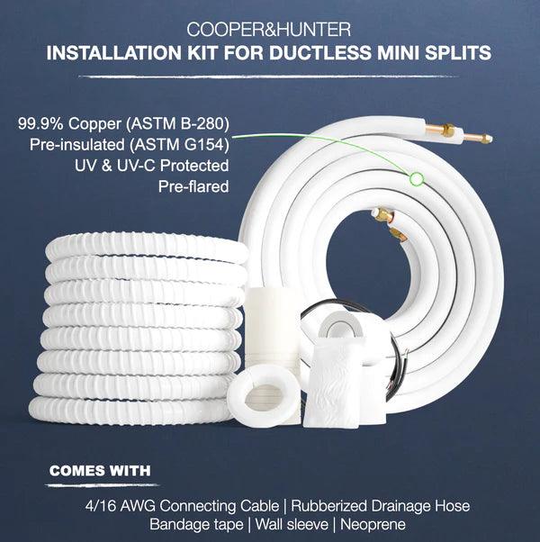 2 Zone Cooper & Hunter Sophia Series 2 Ductless Mini Splits 9k+18k BTU Ceiling Cassette and 22 SEER 2.3 TON Dual Zone Heat Pump with 25ft Installation Kit - South Mini Splits