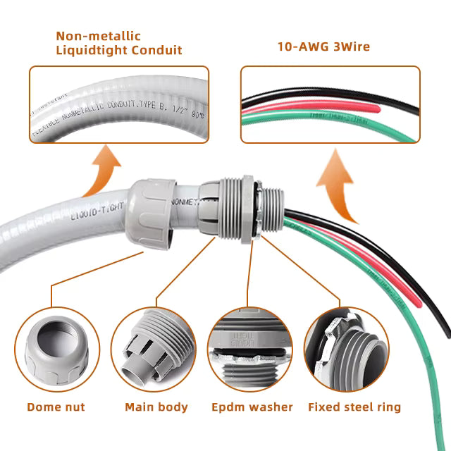 Armbridge 6' x 1/2" 10 AWG Non-Metallic Liquid-Tight Electrical Whip - AB-6FT1/2EW