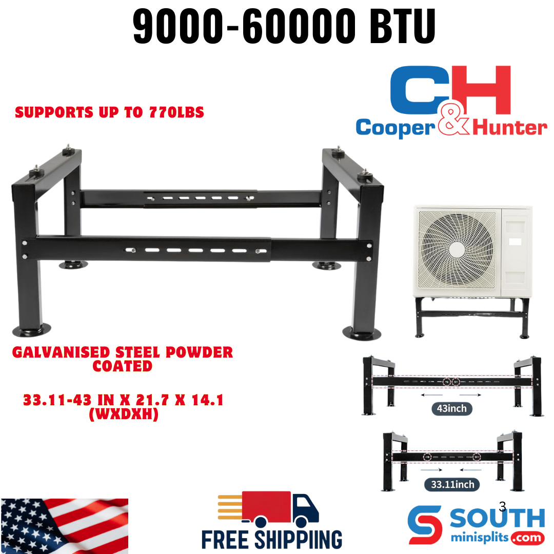 Heavy-Duty Mini Split Ground Stand with Load Capacity up to 770LBS, Condenser Bracket for 9000-60000 BTU Ductless Air Conditioners and Heat Pumps, Inverter Systems - South Mini Splits