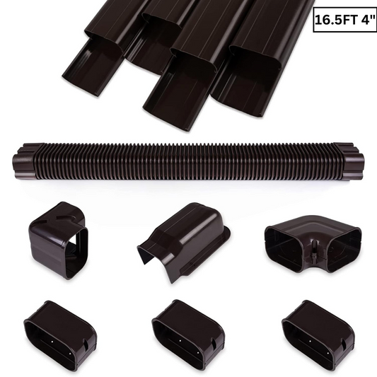 16.5FT Brown PVC Decorative Line Set Cover Kit for Ductless Mini Split Air Conditioners, Heat Pumps, and Inverters systems.