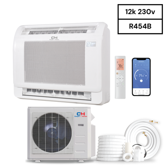 Cooper & Hunter Mini Floor Console R454B, 12,000 BTU 230V Air Conditioning Unit for Heat Pump, Ductless Mini Split Inverter System Up To 25 SEER2 with Optional Installation Kit. CH-RSH12MMC-230VI +CH-RES12-230V0