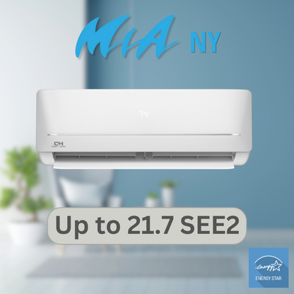 Cooper & Hunter MIA Series, 1 Ton Air Conditioner and Heat Pump, R410A, 12000 BTU Wall Mount Ductless Mini Split, 21.4 SEER Inverter System, 230V/60HZ, Single Head, Includes Wi-Fi and Optional Installation Kit. SKU CH-NY12MIA-230VI + CH-NY12MIA-230VO