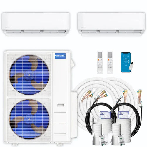 MRCOOL DIY 5th Gen Multi-Zone 2-Zone Mini Split AC & Heat Pump -- 48000 (4.0 Ton), Wall Mount Units (9K+18K BTU), Inverter Technology, 230V, Heating & Cooling - R454B