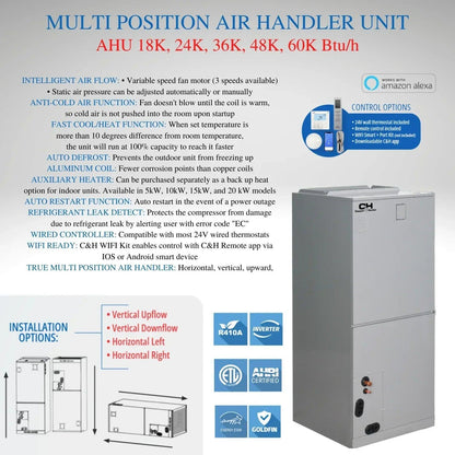 Cooper & Hunter 48,000 BTU 4 TON 16.2 SEER Heat Pump Split System with Multi Position Air Handler Unit and optional Installation Kit - South Mini Splits