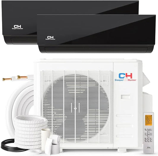 28,000 BTU Olivia Midnight Series, Dual Zone 9,000 + 18,000 BTU Wall Mount Handlers, R410A, 24.6 SEER2 Ductless Mini Split A/C and Heater Including 25ft Installation Kits and Wi-Fi Adapters Included