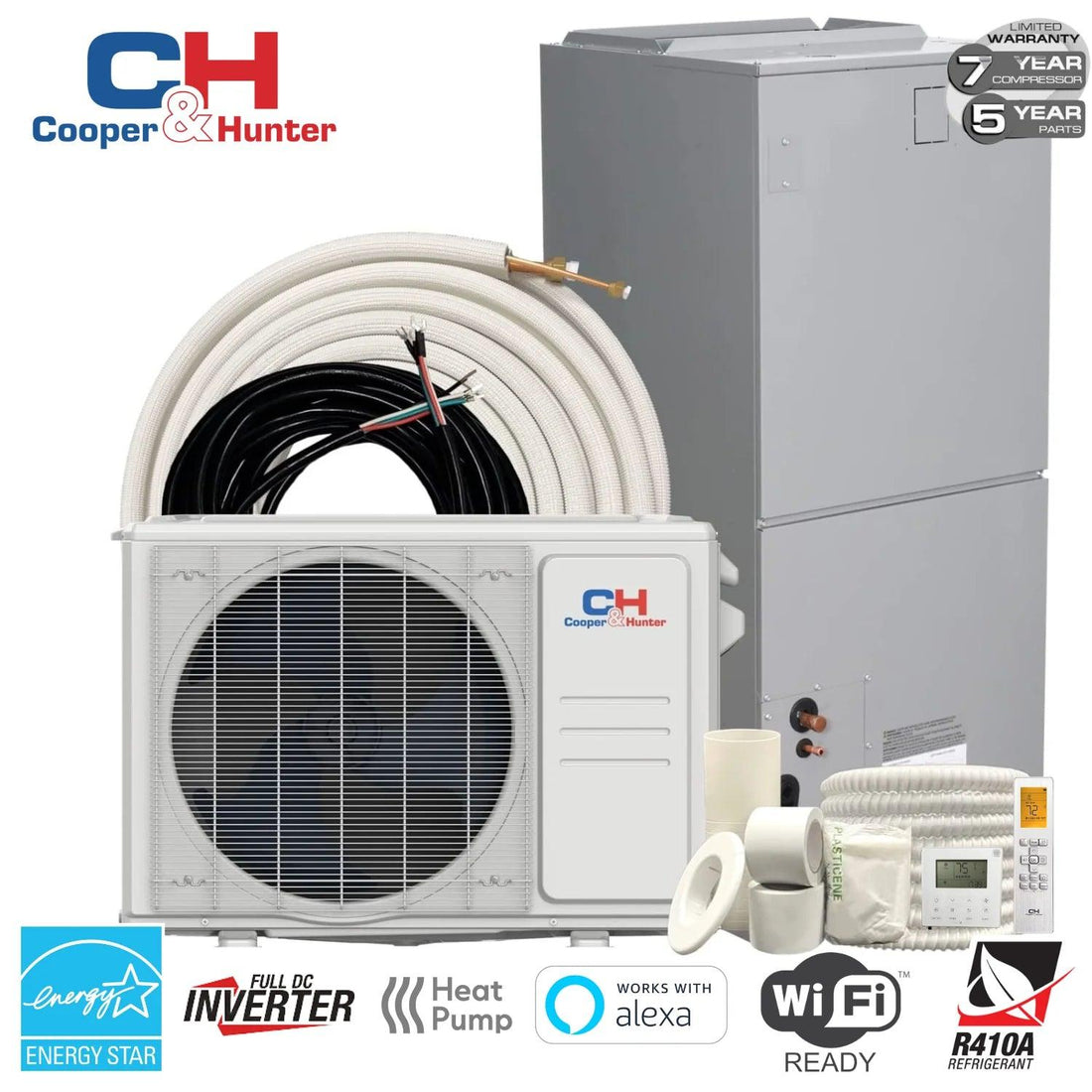 Cooper & Hunter 18,000 BTU 1.5 TON 21.6 SEER Heat Pump Split System with Multi Position Air Handler with Optional Installation Kit - South Mini Splits