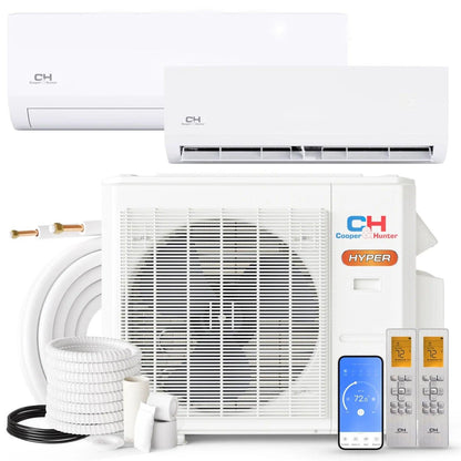 2 Zone Cooper & Hunter 12k+18k OLIVIA High Capacity Hyper Series, 28000BTU Wall Mount 23 SEER 2 Ductless Mini Split A/C and Heat Pump with 25ft Installation Kit + WIFI Adapter - South Mini Splits