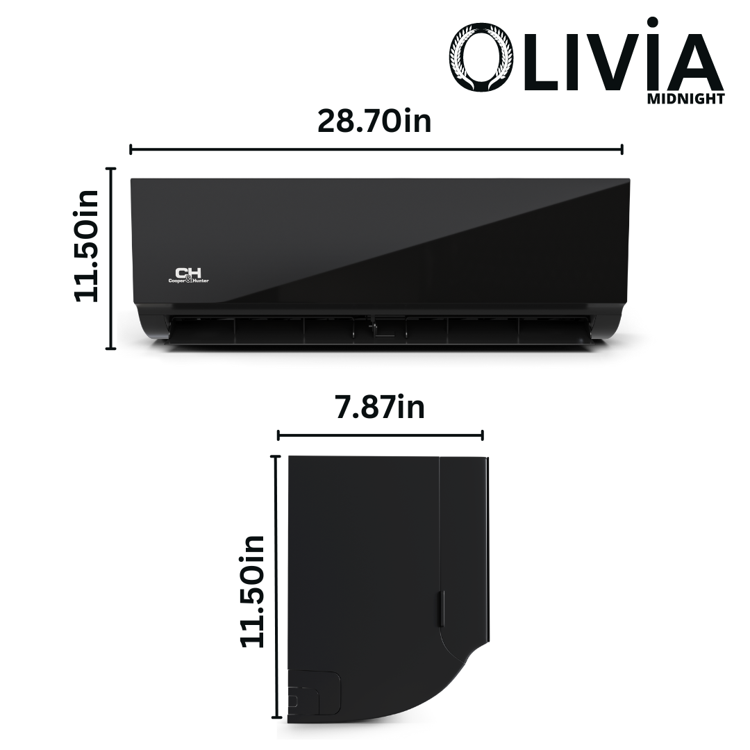 2 Zone Cooper & Hunter Olivia Midnight Series, 1.5 Ton Air Conditioner, Ductless Mini Split with 6k+6k BTU Wall Mounts, 22.5 SEER 18K BTU Heat Pump, 230V, Dual Head (2 Heads), Includes 25ft Installation Kit + WIFI Adapter - South Mini Splits