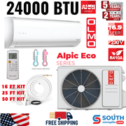 OLMO Alpic Eco Series, R410A, 2 Ton Air Conditioner and Heat Pump, 24,000 BTU Ductless Mini Split, 16.5 SEER Inverter System, 230V, Single Head, with Installation Kit Option. SKU OS-EL24ALP230VI + OS-EL24ALP230VO - South Mini Splits