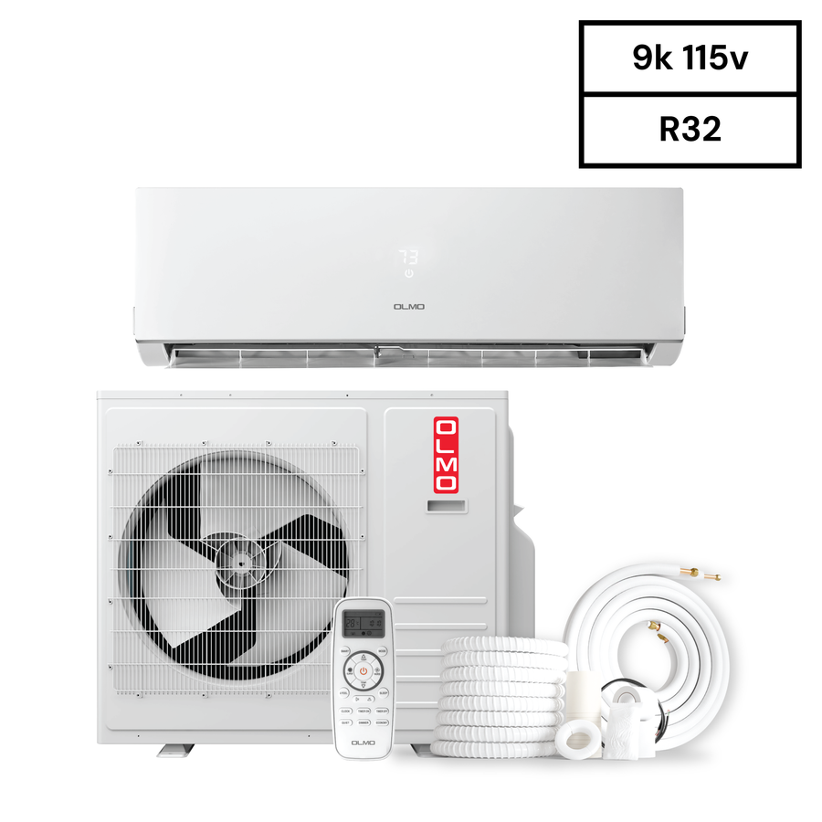 OLMO Sierra Series, R32 Mini Split, 9,000 BTU 115V Single Zone 0.75 Ton High Wall Air Conditioner and Heat Pump, Ductless Inverter System, 20 SEER Single Head, with WI-FI and 16FT Installation Kit Included, OS-09SRW-115VI + OS-SR09-115VO - South Mini Splits