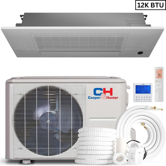 Cooper & Hunter 12,000 BTU, 1 TON, One Way Ceiling Cassette,  Air Conditioning Unit for Heat Pump, Mini Split Inverter System, R410A, 22 SEER, 208/230V + Installation Kit Option. СH-12MCT1W-W, CH-ES12-230VO