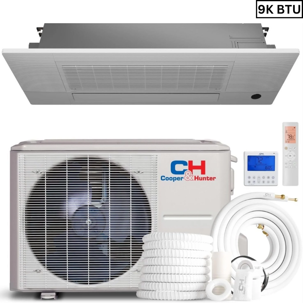 Cooper & Hunter 9,000 BTU 0.75 TON, One Way Ceiling Cassette,Air Conditioning Unit for Heat Pump, Mini Split Inverter, R410A, 24 SEER, 208/230V + Installation Kit Option. СH-09MCT1W-W, CH-ES09-230VO - South Mini Splits