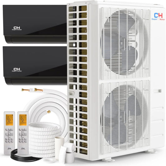 48,000 BTU Olivia Midnight Series, Dual Zone 24,000 + 24,000 BTU Wall Mount Handlers 23.4 SEER2, R410A, Ductless Mini Split A/C and Heater Including 25ft Installation Kits and Wi-Fi Adapters Included