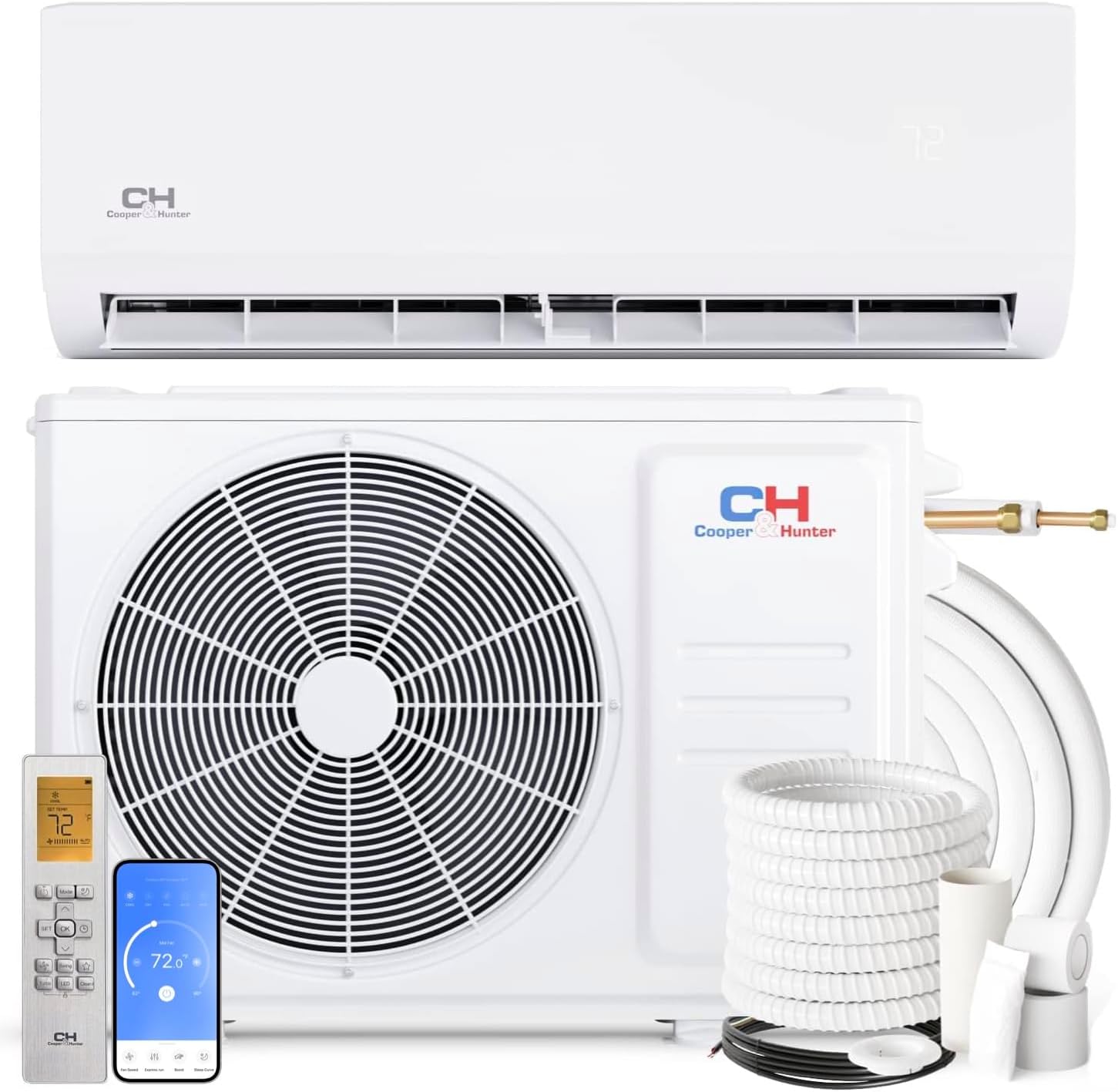 Cooper & Hunter, Olivia Series, 12,000 BTU/h, 115V/60HZ, 1 Ton, 22.7 SEER, Ductless Mini Split Wall Mount AC/Heater With WIFI and Optional Installation Kit - South Mini Splits