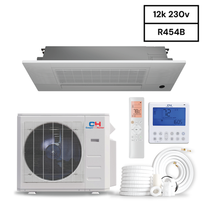 Cooper&Hunter 12,000 BTU, 1 TON, One Way Ceiling Cassette, Air Conditioning Unit, Heat Pump, Mini Split Inverter System, R454B, 22.1 SEER, 208/230V, Installation Kit Option, CH-RSH06-12MCT1W (Dip Switch 12) CH-RES12-230V0