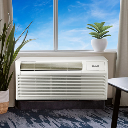 OLMO 15,000 BTU Smart PTAC Packaged Terminal Air Conditioner with Heat Strip 230V, Through The Wall System With Optional Sleeve and Grill  - PTHP Heating And Cooling With Electric Cord and Remote Control OS-MBW-15HS