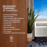 OLMO 9,000 BTU Smart PTAC Packaged Terminal Air Conditioner with Heat Strip 230V, Through The Wall System With Optional Sleeve and Grill  - PTHP Heating And Cooling With Electric Cord and Remote Control OS-MBW-09HS - South Mini Splits