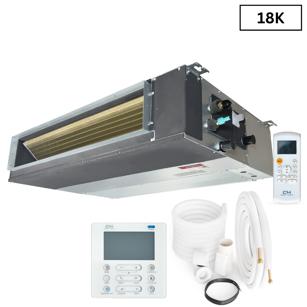 Cooper&Hunter Multi-Zone R410A, 18,000 BTU 230V Slim Duct, Concealed Duct Air Conditioning Indoor Unit for Heat Pump, Mini Split Inverter System Up To 20.5 SEER2 With choice of Optional Installation Kit CH-M18DTUI - South Mini Splits
