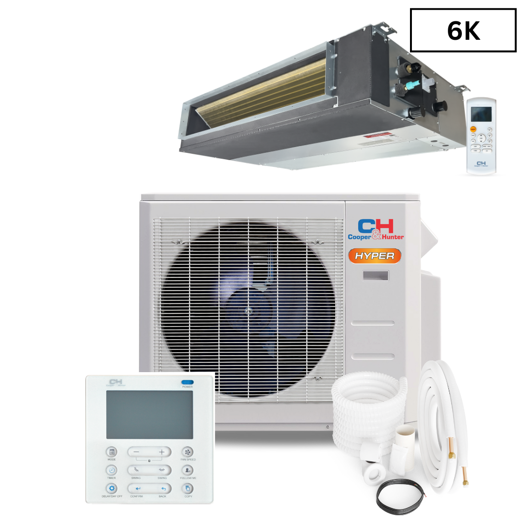 Cooper & Hunter 6,000 BTU 230V, R454B, 21.4 SEER High Efficiency Hyper Slim Duct 0.5 TON Mini Split Air Conditioner Heat Pump with Wi-Fi and Ref Sensor, Choose Installation kit CH-RS06MDT-MS/CH-RS06-12MDT-MS + CH-RHP06F9-230V0