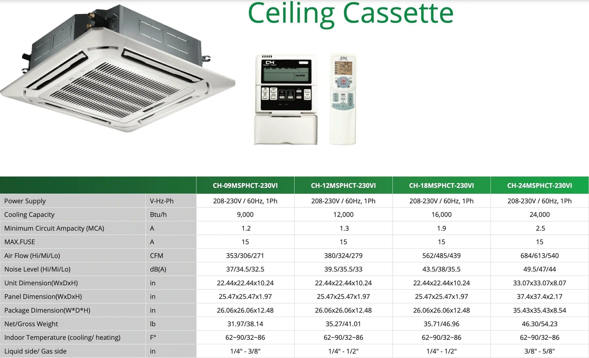 5 Zone Cooper & Hunter 48,000 BTU 9k+12k+12k+12k+18k Ceiling Cassettes with Installation Kits, 23.4 Seer2 4 Ton Penta Zone Five Zone Ductless Multi Mini Split Air Conditioner - South Mini Splits