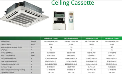 4 Zone Ceiling Cassette Ductless Mini Splits 9k+12k+12k+18k with Installation Kits, 48K BTU 23.4 SEER 4 Ton Quad Zone Multi Zone Air Conditioner System - South Mini Splits