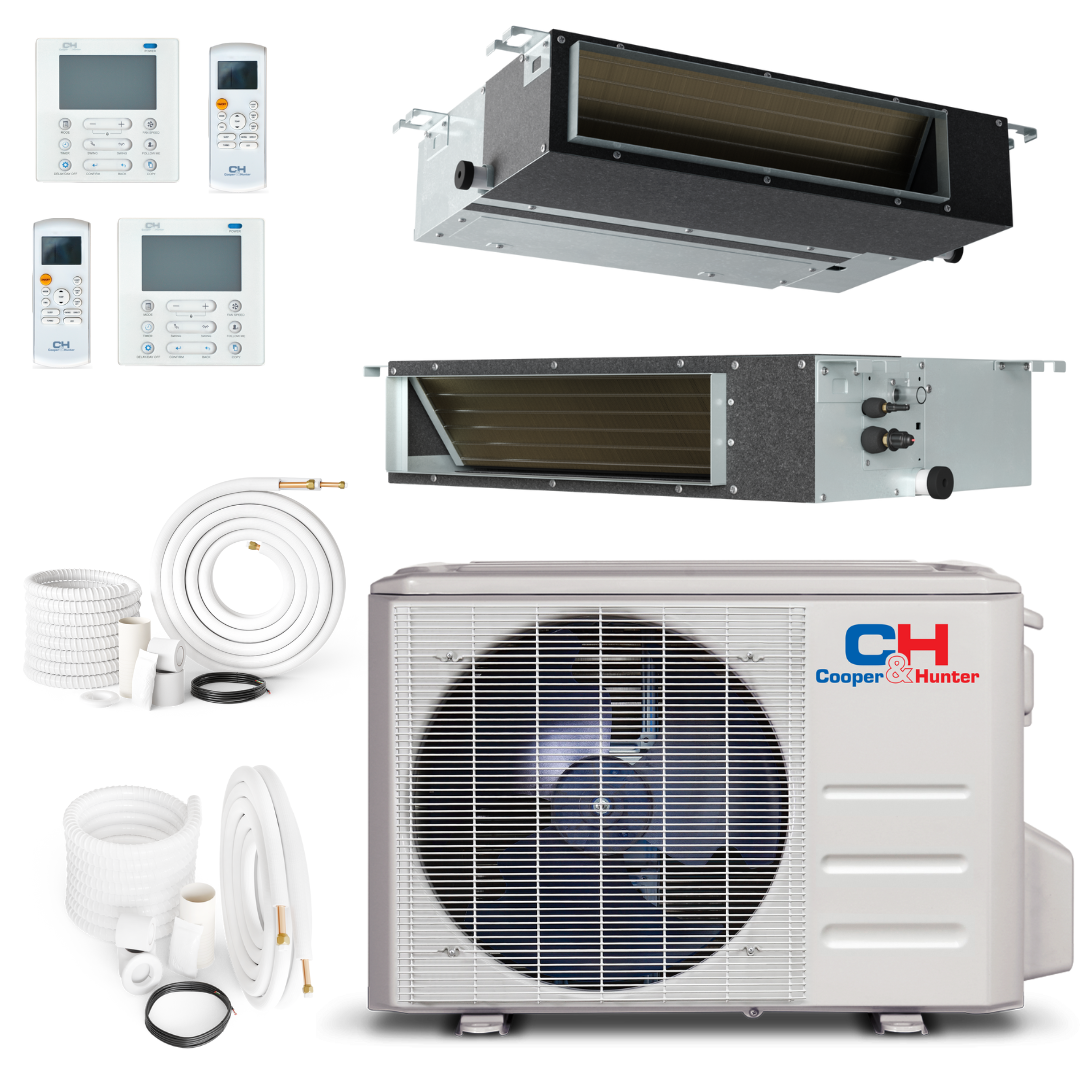 2 Zone Cooper & Hunter, 1.5 Ton Air Conditioner, Ductless Multi Mini Split with 12k+12k BTU Concealed Duct, 19 SEER2 18,000 BTU Inverter Heat Pump, 230V, Dual Head (2 Heads), Includes Installation Kits - South Mini Splits