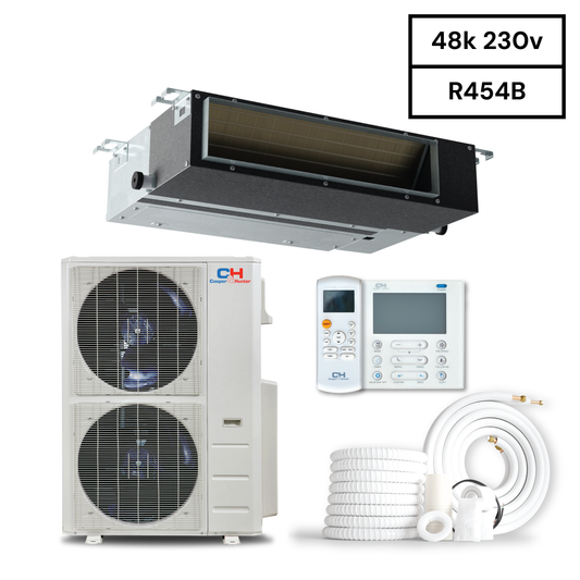 Cooper & Hunter Slim Duct Hyper 48,000 BTU 230V R454B Concealed Duct Air Conditioning Unit for Heat Pump Mini Split Inverter System 17.4 SEER2 4 TON With Wi-Fi Enabled Thermostat & Optional Installation Kit CH-48LCDTU/I + CH-NHPR48LCU-230VO