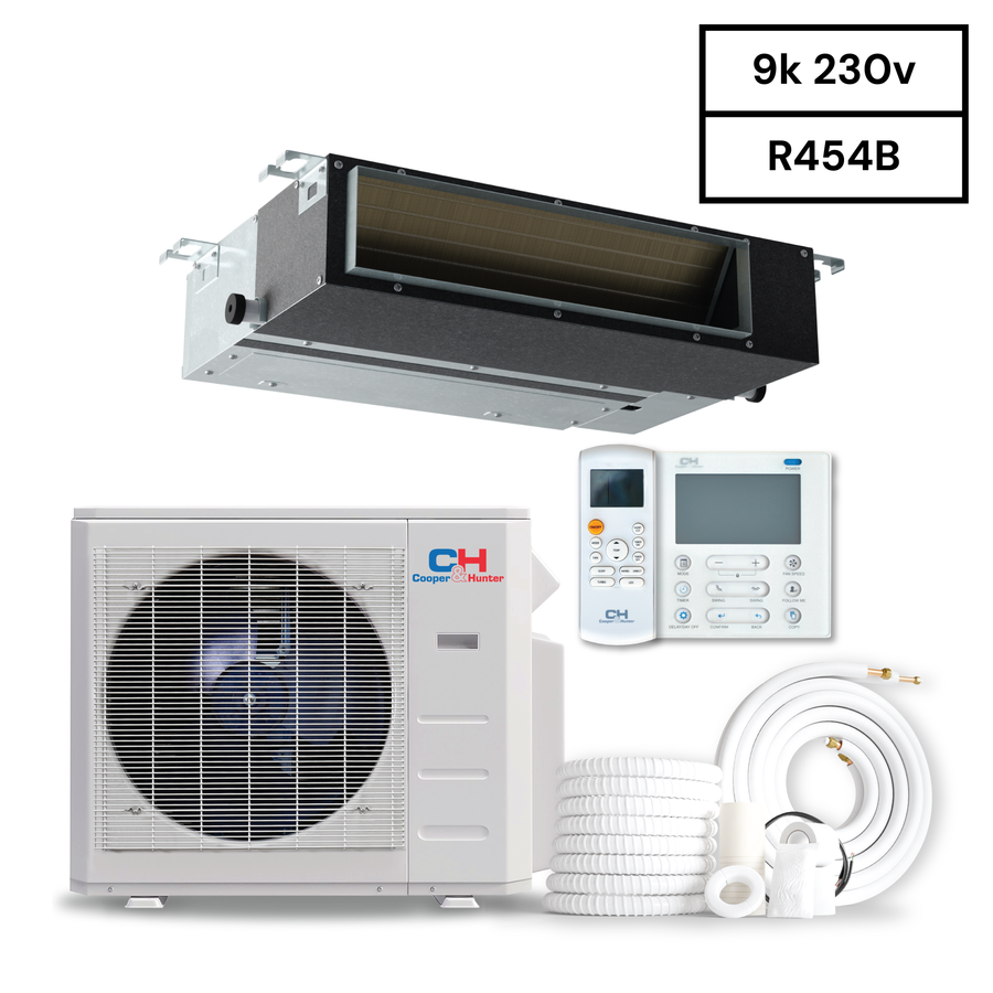 Cooper & Hunter 9,000 BTU 230V, R454B, 21.4 SEER Slim Duct 0.75 TON Mini Split Air Conditioner Heat Pump+ Installation Kit Option CH-RS09MDT-MS + CH-RES09-230VO - South Mini Splits